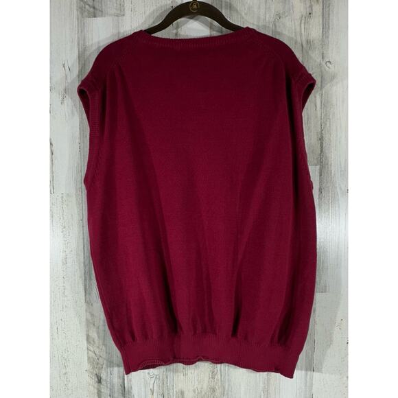 Alan Flusser Mens Pullover Sweater Vest Size XL Dark Red Burgundy Solid Argyle - Picture 2 of 9